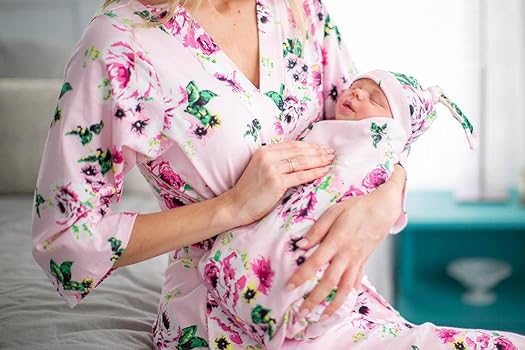 Robe and Swaddle Set, Mommy and Me Maternity Robe and Matching Baby Set Hospital Labor and Delivery